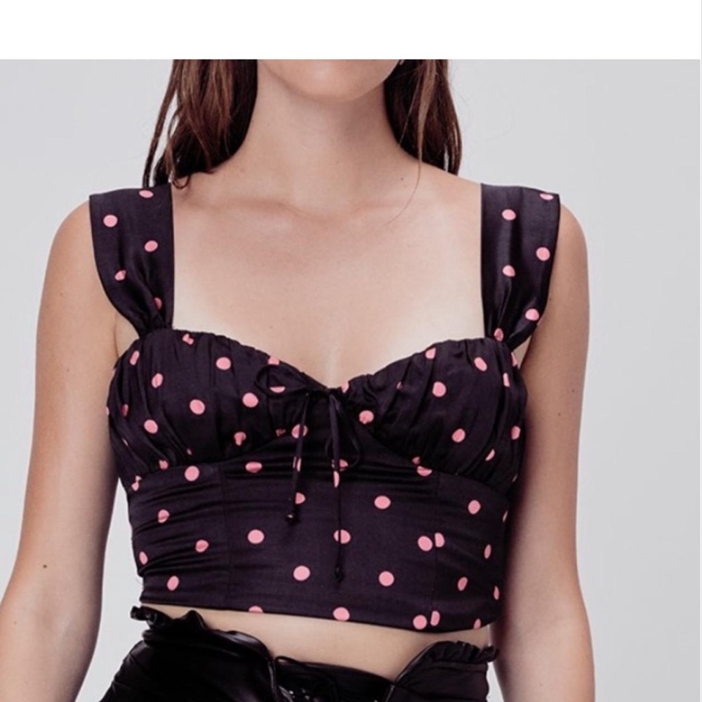 For Love and Lemons Black and Pink Polka Dot Tank - Size Medium